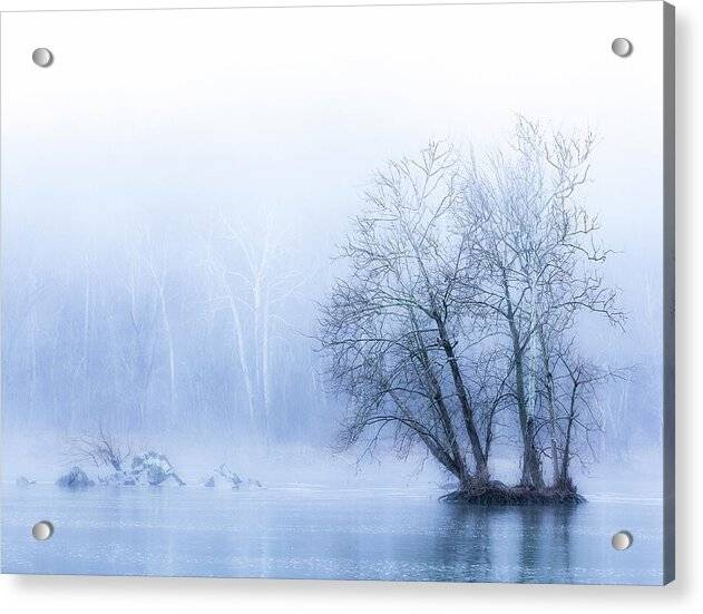 Blue Winter Fog on the River - Acrylic Print