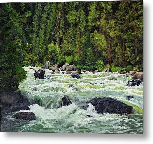 Fishing on the Payette River - Metal Print