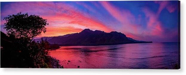 Kahana Bay Sunset Panorama - Acrylic Print