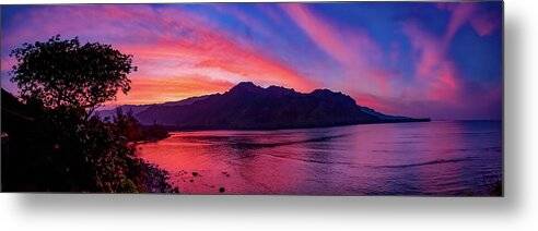 Kahana Bay Sunset Panorama - Metal Print