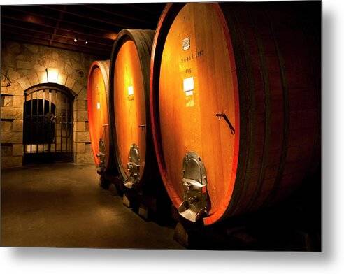 Oak wine casks in wine cellar - Metal Print