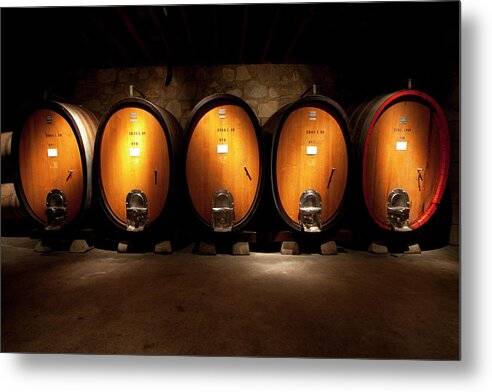 Wine casks in wine cellar - Metal Print