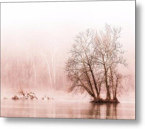 Winter Fog on the River - Sepia - Metal Print