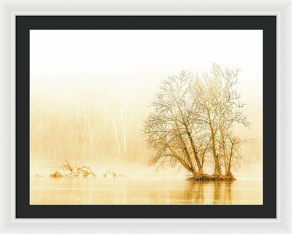 Winter Morning Fog on the River - Gold - Framed Print