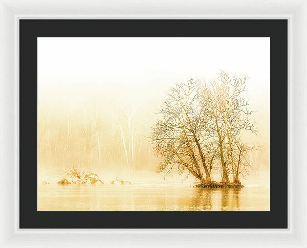 Winter Morning Fog on the River - Gold - Framed Print